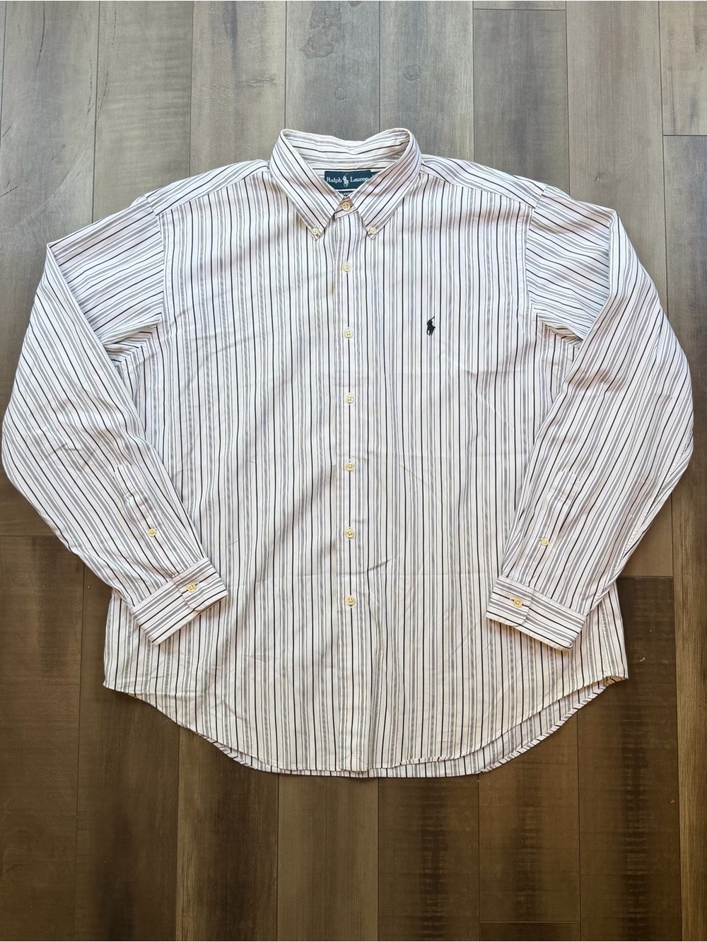 Polo Ralph Lauren Shirt Mens 2XL XXL White Blue Stripe Button Down Long Sleeve